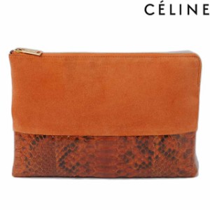 セリーヌ クラッチポーチ/クラッチバッグ CELINE スエード/パイソン バイカラー Rust/ブラウン系 10094MWC.18RS【中古】