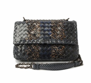 【中古】BOTTEGA VENETA ボッテガ ヴェネタ ブランドバッグ 中古 チェーンバッグ オリンピアバッグ スネーク クラブ ベビー グレー/ネイ