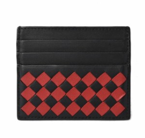 ボッテガヴェネタ　カードケース/名刺入れ BOTTEGA VENETA イントレチャート　ナッパ ブラック/レッド【中古】