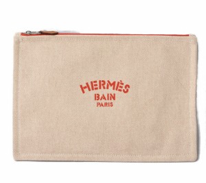 【中古】未使用 エルメス フラットポーチ/クラッチバッグ HERMES ポーチ キャンバス ニューヨッティングGM ナチュラル/レッド