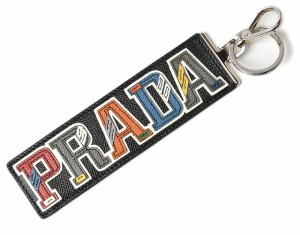 プラダ キーリング/キーホルダー/バッグチャーム PRADA ロゴ/パッチワーク CARACTER NERO M 未使用【中古】