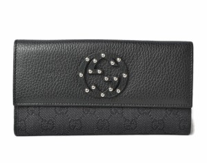 グッチ アウトレット 財布 GUCCI 長財布/ダブルホック式 インターロッキングG スタッズ ブラック 231843 未使用 【中古】