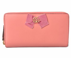 グッチ 財布 GUCCI 長財布/ラウンドファスナー GGマーモント/リボン ピンク 435819 DLXWJ 5776 未使用 【中古】