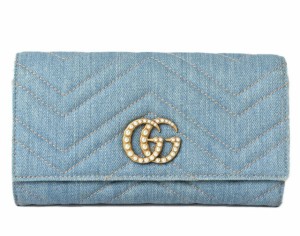 グッチ 財布 GUCCI 長財布/コンチネンタルウォレット GG MARMONT/GGマーモント デニム シェブロン キルティングレザー 443436【中古】