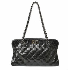 シャネル トートバッグ CHANEL チェーンバッグ ヴィンテージ パテントレザー/キルティングステッチ ブラック【中古】