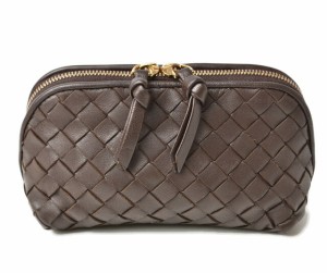 ボッテガヴェネタ コスメポーチ/ミミポーチ BOTTEGA VENETA　イントレチャート ナッパ　ダークブラウン 132533【中古】