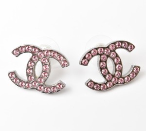 シャネル ピアス CHANEL ピアス CCマーク ラインストーン シルバー/ローズ【中古】