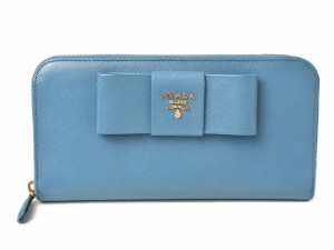 プラダ 財布 PRADA 長財布 1ML506 SAFFIANO FIOCCO/型押しレザー リボンモチーフ/カーフ COBALTO/コバルト【中古】