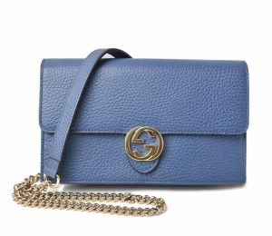 グッチ チェーンショルダ/ウォレット/ショルダーバッグ/クラッチバッグ GUCCI スマホショルダー インターロッキングG レザー ブルー 5103