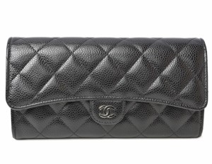 シャネル 財布 AP0241  CHANEL 長財布 タイムレス・クラシック マトラッセ キャビアスキン ブラック/ボルドー【中古】