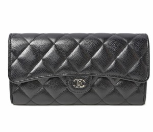 シャネル 財布 AP0241  CHANEL 長財布 タイムレス・クラシック マトラッセ キャビアスキン ブラック/ボルドー【中古】