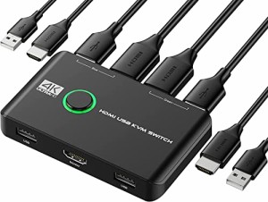 4K KVMスイッチ-HDMI KVM切替器 2入力1出力、2台のコンピューター用のUSB HDMIスイッチ、キーボードマウスプリンターと1台の