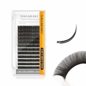 8-12mm Mix_0.20 C カール NAGARAKU フラットラッシュ まつげエクステ 2本の毛先で目元にボリューム 柔らかく軽量で自然な仕上がり 太さ 