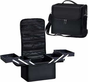 ブラック Hapilife メイクボックス 化粧品収納ボックス 大容量 コスメボックス 持ち運び 化粧箱 メイク収納 ネイルケース 化粧ボックス 