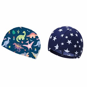 恐竜+星 水泳帽 キッズ 水泳 キャップ 子供 スイムキャップ スイミングキャップ プール帽 男児 女児 UVカットスイミング帽子 プール帽子