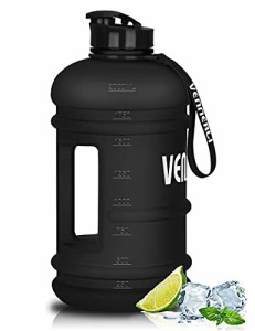 マットブラック VENNERLI ハーフガロンウォーターボトル 2.2L Lサイズ スポーツウォーターボトル ハンドル付き 72オンス BPAフリー 再利