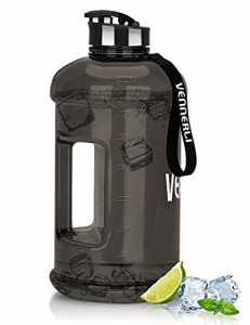 Black VENNERLI ハーフガロン 水筒 2.2L ラージ スポーツ用 ウォーターボトル ハンドル付き 74オンス ビスフェノール-A不使用 繰り返し利