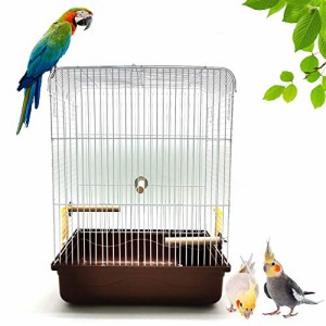 ブラウン Gifty 鳥かご 止まり木 3本つき インコ 手のり バードゲージ 飛び散り防止 セキセイインコ オカメインコ 鳥 ケージ