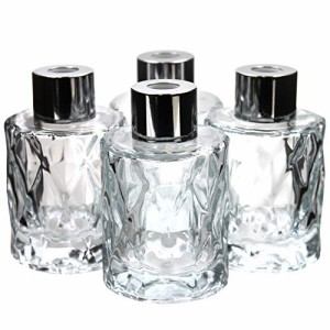 Feel Fragrance リードディフューザー用 リードディフューザーボトル 容器 透明 蓋付き 4本セット 50ML円形 (GB-5075)
