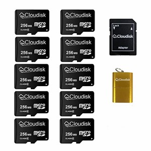 256MB Cloudisk 256MB Micro SDカードClass 4セット、特殊機器に対応、低速安定、超お得な10枚+カードリーダー+アダプター