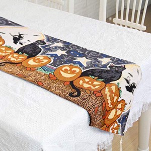 かぼちゃと黒ねこ テーブルランナー ハロウィン 飾り 33*180cm ポリエステル製 刺繍 食卓カバー 食卓飾り 断熱 滑り止め 自宅 お店用 パ