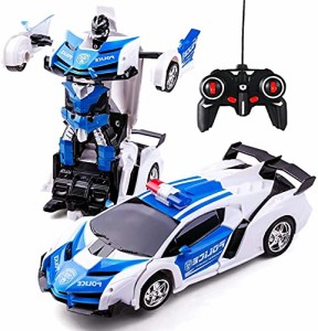 ブルー WEECOC ロボットおもちゃ 変形玩具車 RCカー 2合1 ラジコン 遠隔操作 変形することができる 子供の好きなギフト (青)