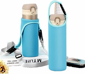 ブルー_400-500ml 水筒カバー 保温 保冷 ボトルカバー ペットボトルカバー ステンレス水筒ケース サーモス使用可能 携帯式 ショルダース