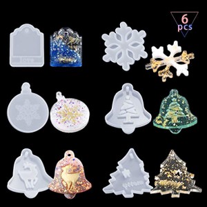 クリスマス形 FineInno シリコンモールド 看板形 雪華形 鹿形 6セット Love形 クリスマス 飾り物 ハンドメイド UVレジン型 DIY 手作り (