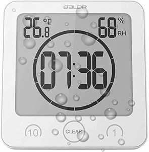 ホワイト BALDR防水時計 デジタル 温湿度計 防水とけいLCD大画面 シャワー時計 温度 湿度計 デジタル 液晶 吸盤 壁掛け 時計防水置き時計