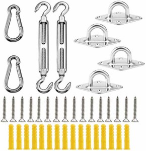 6.mm 日よけシェード シェードセイル 取り付接着金具 スチール製固定キットオーニング 取付金具 ステンレス 製24点セット 耐荷重 約100kg