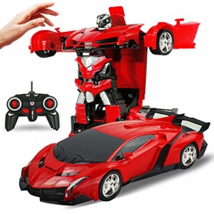 レッド ラジコンカー RCカー 電動RCカー おもちゃの車 手振り制御 ロボットに変換 安定性高い 耐衝撃 子供おもちゃ 贈り物 (赤)