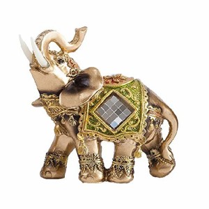 Medium_グリーン 象 置物 ゾウ 象の彫刻 かわいい 動物 オブジェ 風水グッズ インテリア 玄関 装飾品 贈り物 (M， グリーン)