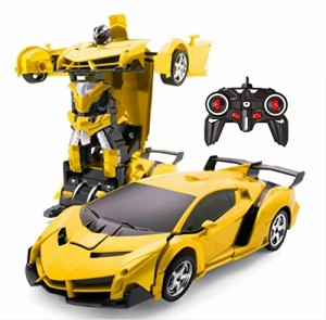 イエロー WEECOC. 多機能 ラジコンカー RCカー 電動RCカー おもちゃの車 ロボットに変換 安定性高い 耐衝撃 子供おもちゃ 贈り物 (黄)