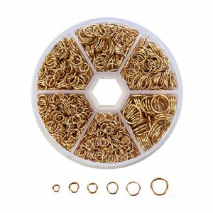 ゴールド YFFSFDC 丸カン 約1390個入り 6サイズ 直径4mm/5mm/6mm/7mm/8mm/10mm ゴールド アクセサリー パーツ リング 金具セット 基礎パ