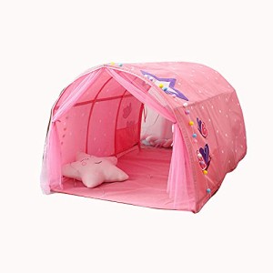 ピンク QIRUN子供用 ベッドテント屋内テント 睡眠テント プレイハウス キッズプレイテント 防蚊帳付き プライバシースペース眠っている屋