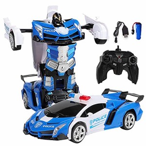 ブルー 多機能 変形玩具車 RCカー ラジコンカー ロボットおもちゃ 2合1 ラジコン 遠隔操作 変形することができる 充電式バッテリー (青)