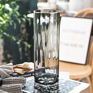 グレー - 大+金縁（高さ:30cm） ガラスの花瓶 大 おしゃれ 30cm 透明 花器 グレイフラワーベース シリンダー 円柱 大きな花瓶 ガラスベー