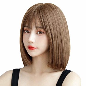 浅茶色_33cm ウィッグ ボブ ショート Candybay レディース wig カツラ ボブショート セミロング ファッション フルウイッグ 小顔 おしゃ