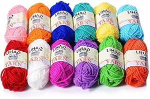 12色 LIHAO 毛糸 12色セット アクリル 糸 並太 1玉15g 約26m 編み物 編み糸 織り糸