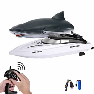 白い RCスピードボート ラジコンボート 新バージョン 電動艦船 サメの外観を模倣する 無線操作 防水強化 高速 耐衝撃 水のおもちゃ (白い