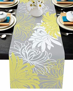 33x91cm_Floral-015VJP8794 テーブルランナー 黄色い 抽象 花柄 テーブルクロス モダン 北欧風 プレースマット レストラン用 滑り止め 上