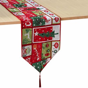 鹿とクリスマスツリー テーブルランナー クリスマス テーブルクロス テーブルカバー 食卓カバー 33*180cm ポリエステル製 刺繍 断熱 滑り