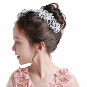 A 髪飾り 花 百合 カチューシャ ヘアアクセサリー ヘッドドレス クリスタル パール 花びら 子供 入学式 発表会 結婚式 写真撮影 ホワイト