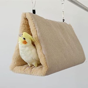 片側開放型-M_ベージュ Hitasi 鳥たちの寝床 三角ハウス インコ おもちゃ 掛ける鳥の巣 無地 厚みふわふわ 暖かい ハンモック ペット 用 