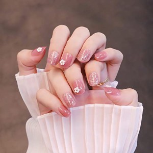 #1-桜 Sun＆Beam ネイルチップ ベリーショート 人気 3D爪 つけ爪 かわいい 短め ラウンドチップ ファッション ネイル 付け爪 24枚入 (#1-