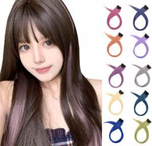 色5：薄藤 SUER ヘアエクステ ワンタッチ エクステ イヤリングカラー 60cm ２本セット 全15色 クリップ式 ポイント ウィッグ つけ毛 メッ