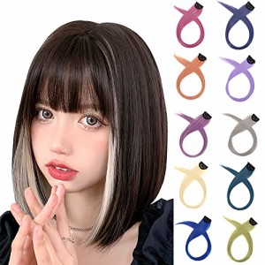 色3：古代紫 SUER ヘアエクステ ワンタッチ エクステ イヤリングカラー 60cm ２本セット 全15色 クリップ式 ポイント ウィッグ つけ毛 メ