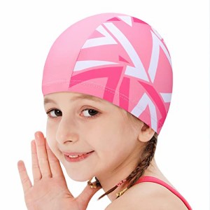 ピンク スイムキャップ 子供 水泳帽 スイミングキャップ 可愛い キッズ 水泳帽 水泳キャップ 伸縮性 水着帽子 UVカットスイミング帽 ゆっ