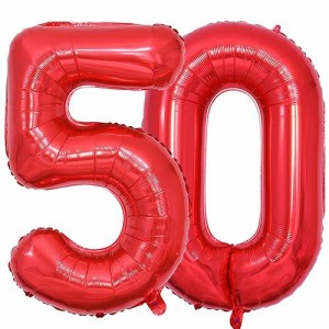 50_赤 Vthoviwa 約100cm バルーンアルミ50 ヘリウム風船 数字バルーン50赤 誕生日 カーニバル 飾り付け記念日パーティー装飾赤50 男女兼