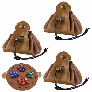 Linkidea 3パック 巾着レザーDNDダイスバッグ ゲーム用小型アクセサリー レトロダイスバッグ 折りたたみ式トレイ ボードゲームテーブルメ